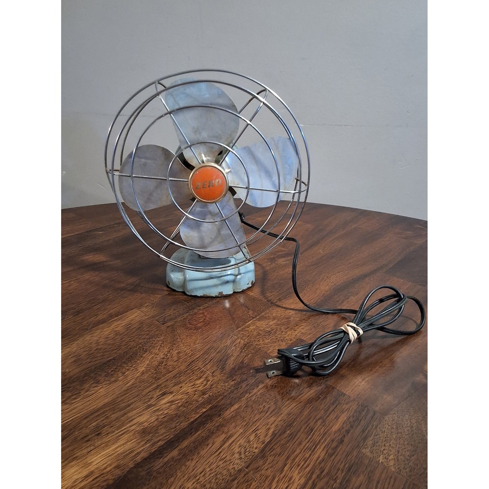 Vintage McGraw-Edison Zero Desk Fan Blue Metal 4 Blade Industrial WORKS!